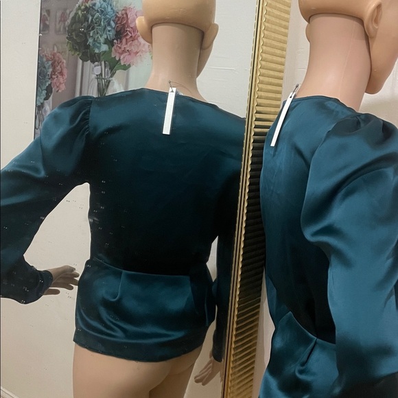 ASOS Deep Green Satin Wrap Blouse - Picture 9 of 13